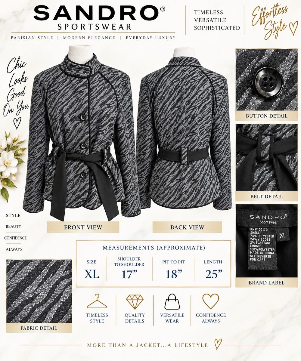 Sandro Zebra Print Knit Belted Jacket*$500+ Retail